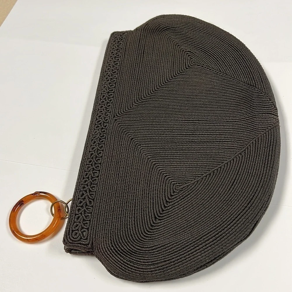Laurel Genuine Corde Brown Cord Woven Zip Clutch Bag